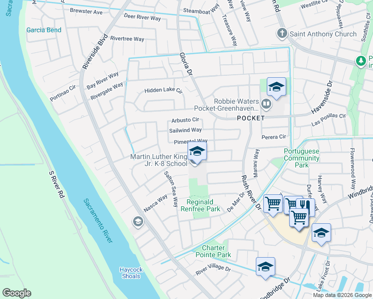 map of restaurants, bars, coffee shops, grocery stores, and more near 460 Pimentel Way in Sacramento