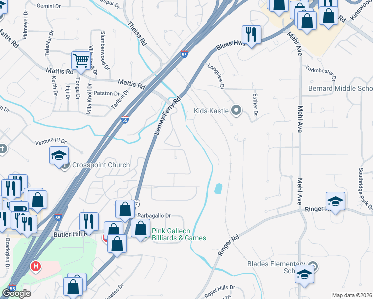 map of restaurants, bars, coffee shops, grocery stores, and more near 4824 Christoble Drive in St. Louis
