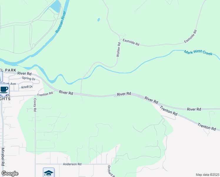 map of restaurants, bars, coffee shops, grocery stores, and more near 460 River Road in Forestville