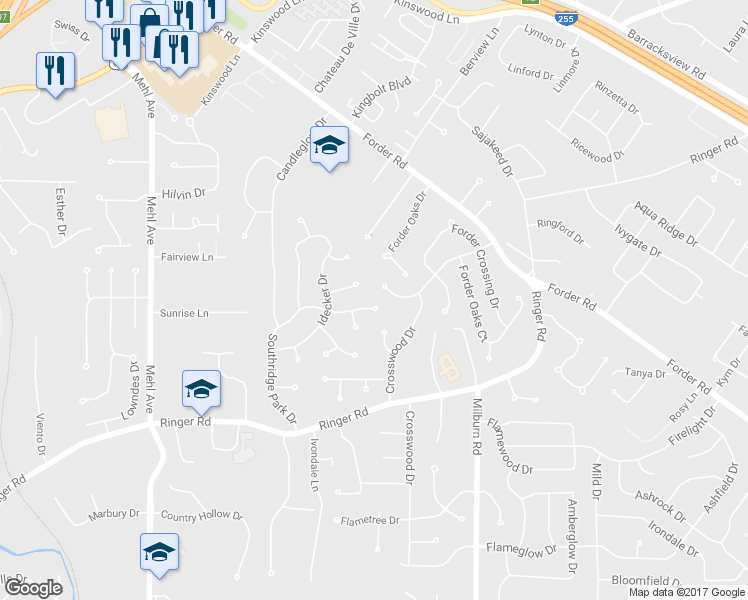 map of restaurants, bars, coffee shops, grocery stores, and more near 4887 Southridge Park Drive in St. Louis