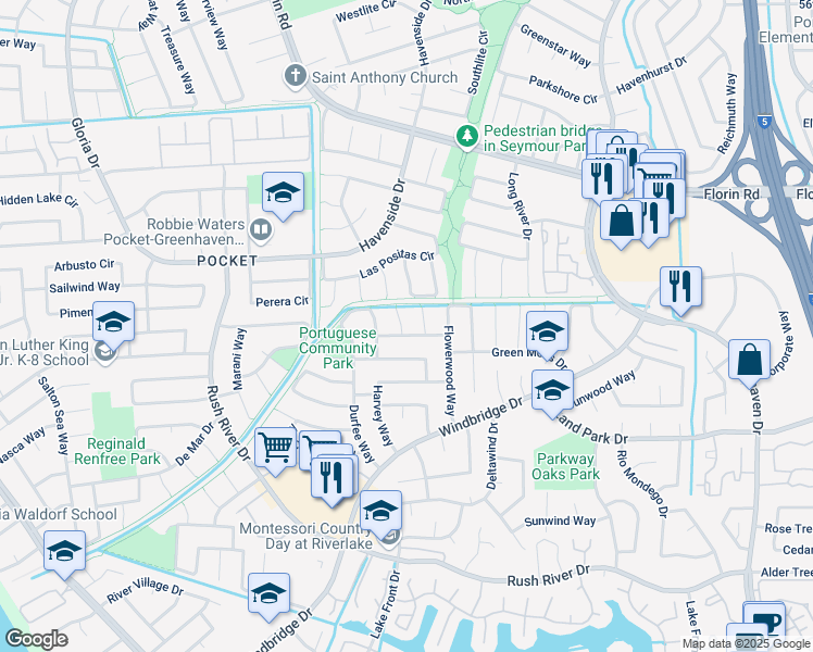 map of restaurants, bars, coffee shops, grocery stores, and more near 2 Bethel Court in Sacramento