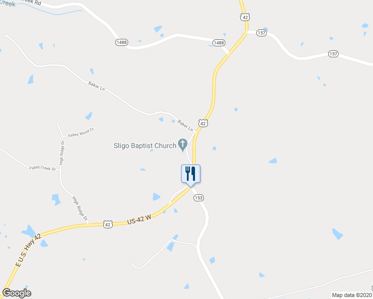 map of restaurants, bars, coffee shops, grocery stores, and more near Cr-1309 in Pendleton