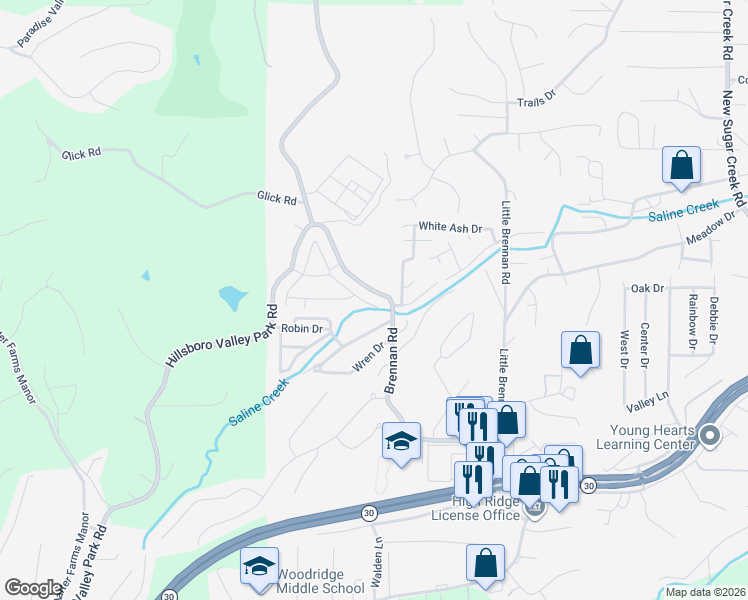 map of restaurants, bars, coffee shops, grocery stores, and more near 2-98 Hawk Court in High Ridge