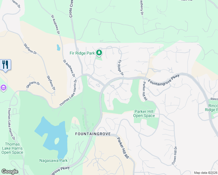 map of restaurants, bars, coffee shops, grocery stores, and more near 3573 Fir Hollow Court in Santa Rosa