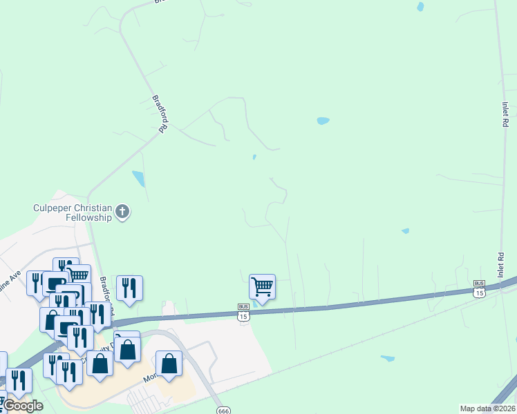 map of restaurants, bars, coffee shops, grocery stores, and more near 15514 Guinn Lane in Culpeper