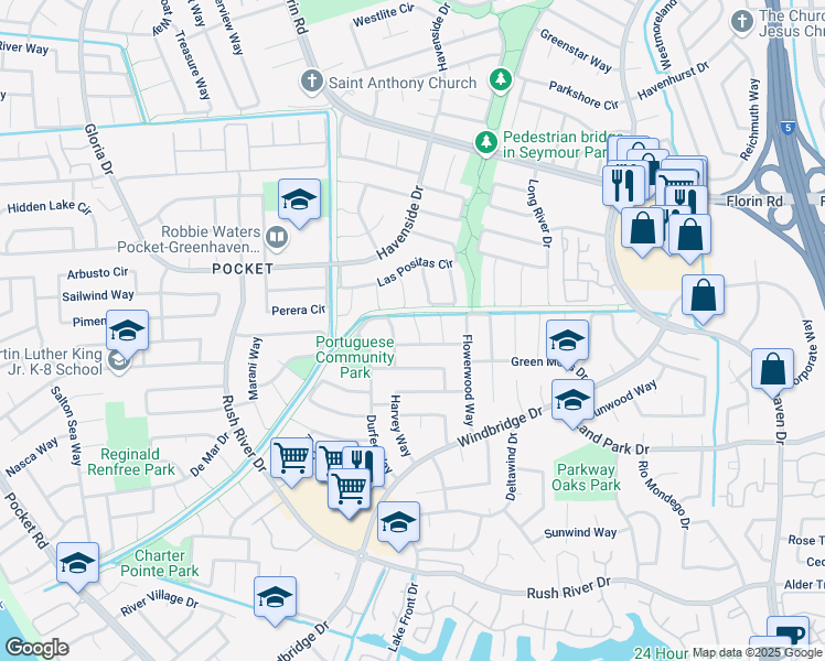 map of restaurants, bars, coffee shops, grocery stores, and more near 5 Bethel Court in Sacramento
