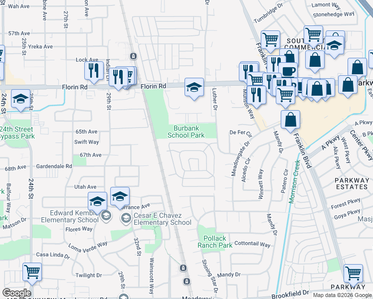 map of restaurants, bars, coffee shops, grocery stores, and more near 159 Cooper Avenue in Sacramento