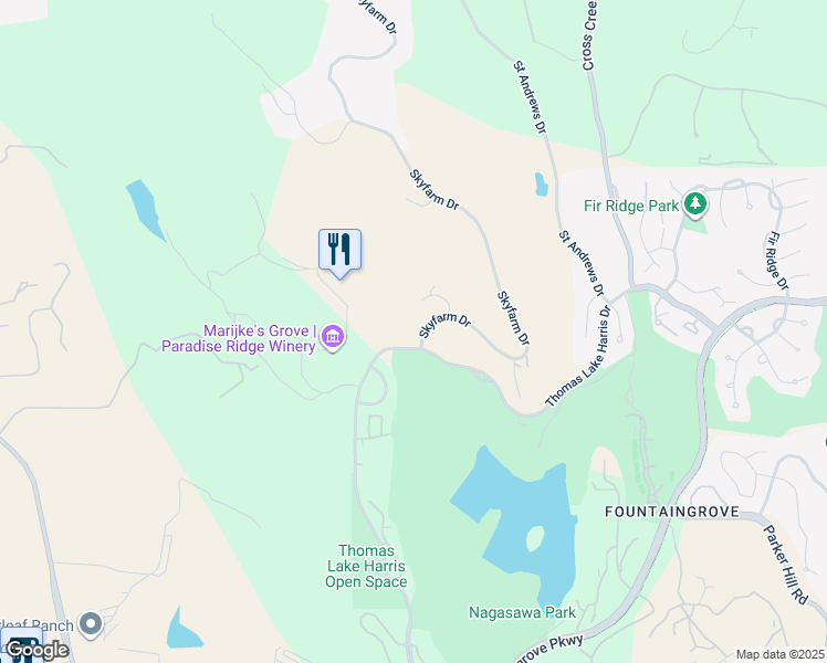 map of restaurants, bars, coffee shops, grocery stores, and more near 3711 Skyfarm Drive in Santa Rosa