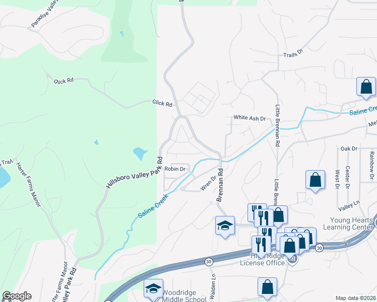 map of restaurants, bars, coffee shops, grocery stores, and more near 1645 South Golden Circle in High Ridge