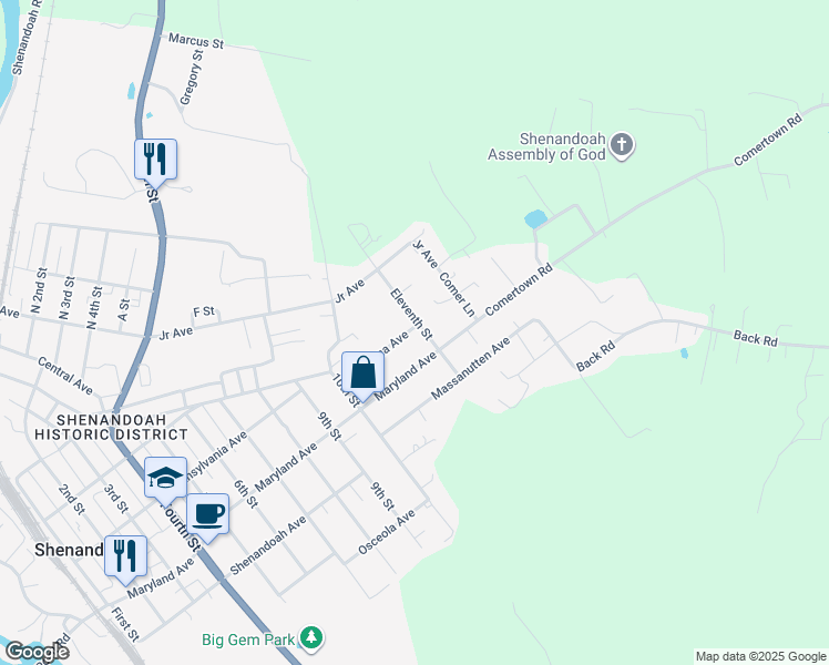 map of restaurants, bars, coffee shops, grocery stores, and more near 1034 Ramona Avenue in Shenandoah