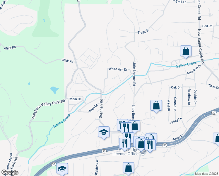map of restaurants, bars, coffee shops, grocery stores, and more near 4678 Brennan Woods Drive in High Ridge