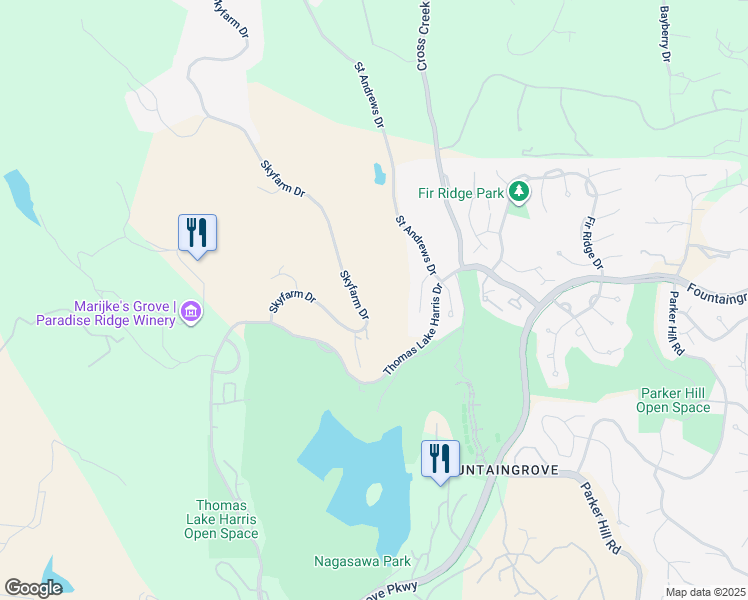 map of restaurants, bars, coffee shops, grocery stores, and more near 3776 Skyfarm Drive in Santa Rosa