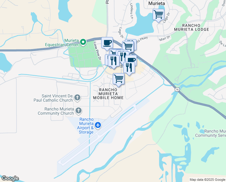 map of restaurants, bars, coffee shops, grocery stores, and more near 14751 Poncho Conde Circle in Rancho Murieta