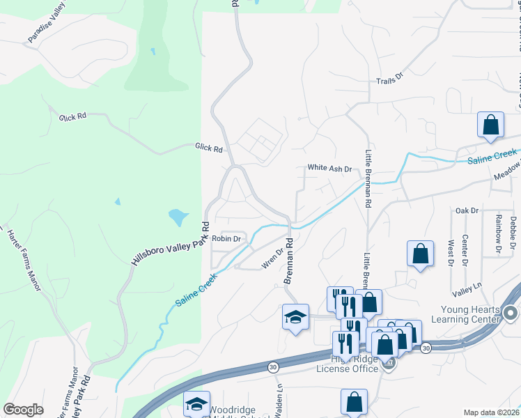 map of restaurants, bars, coffee shops, grocery stores, and more near 2-98 Hawk Court in High Ridge