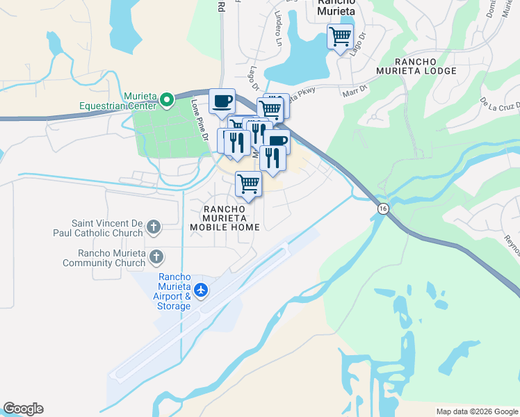 map of restaurants, bars, coffee shops, grocery stores, and more near 7482 Sobon Lane in Rancho Murieta