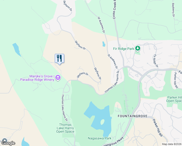 map of restaurants, bars, coffee shops, grocery stores, and more near 3729 Skyfarm Drive in Santa Rosa