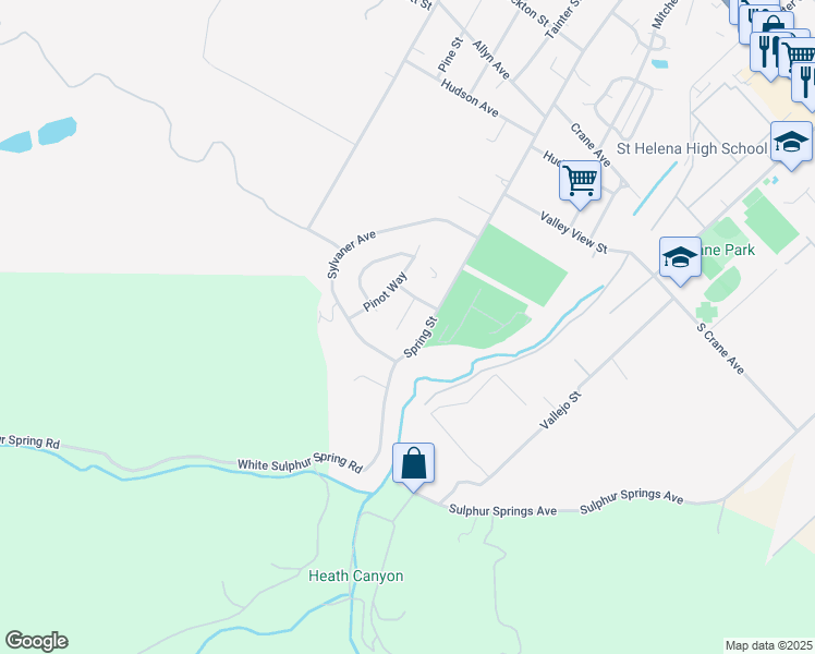 map of restaurants, bars, coffee shops, grocery stores, and more near 2635 Colombard Ct in St Helena