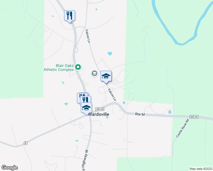map of restaurants, bars, coffee shops, grocery stores, and more near 6124 Falcon Lane in Jefferson City