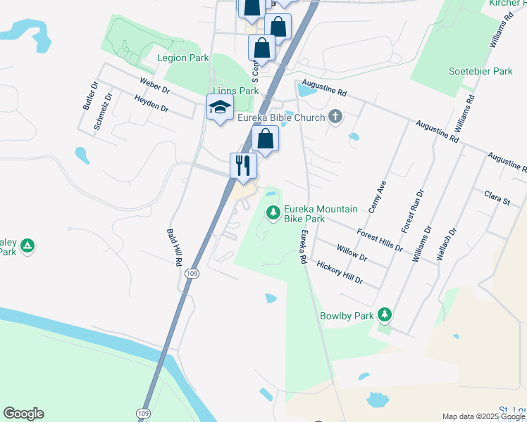 map of restaurants, bars, coffee shops, grocery stores, and more near 2 Hogan Circle in Eureka