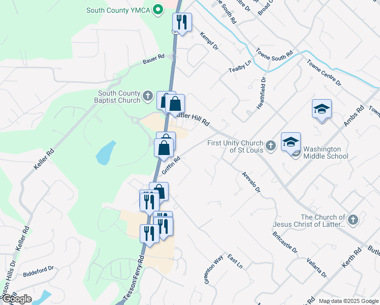 map of restaurants, bars, coffee shops, grocery stores, and more near 4940 Griffin Road in St. Louis
