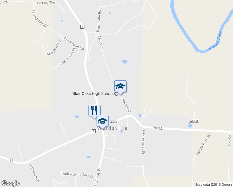 map of restaurants, bars, coffee shops, grocery stores, and more near 6124 Falcon Lane in Jefferson City