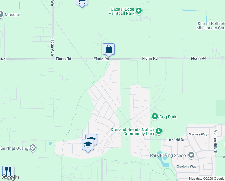 map of restaurants, bars, coffee shops, grocery stores, and more near 9357 Wild Lilac Circle in Sacramento