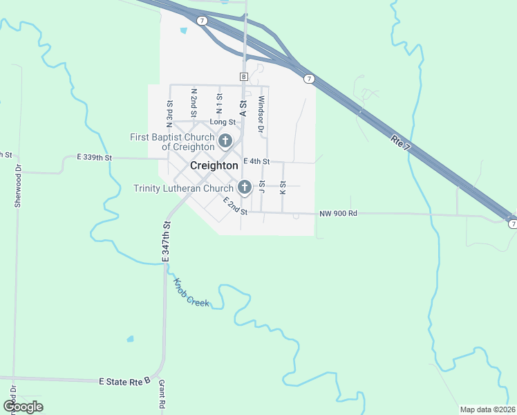 map of restaurants, bars, coffee shops, grocery stores, and more near 206 A Street in Creighton