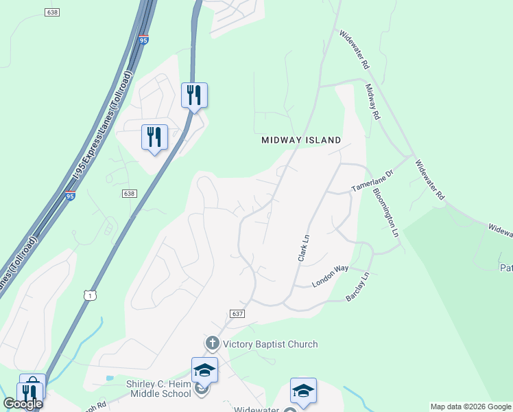 map of restaurants, bars, coffee shops, grocery stores, and more near 509 Telegraph Road in Stafford