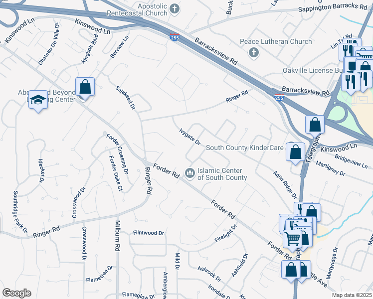 map of restaurants, bars, coffee shops, grocery stores, and more near 4311 Norcrest Drive in Saint Louis