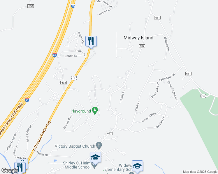 map of restaurants, bars, coffee shops, grocery stores, and more near 3 Yosemite Ridge Court in Stafford