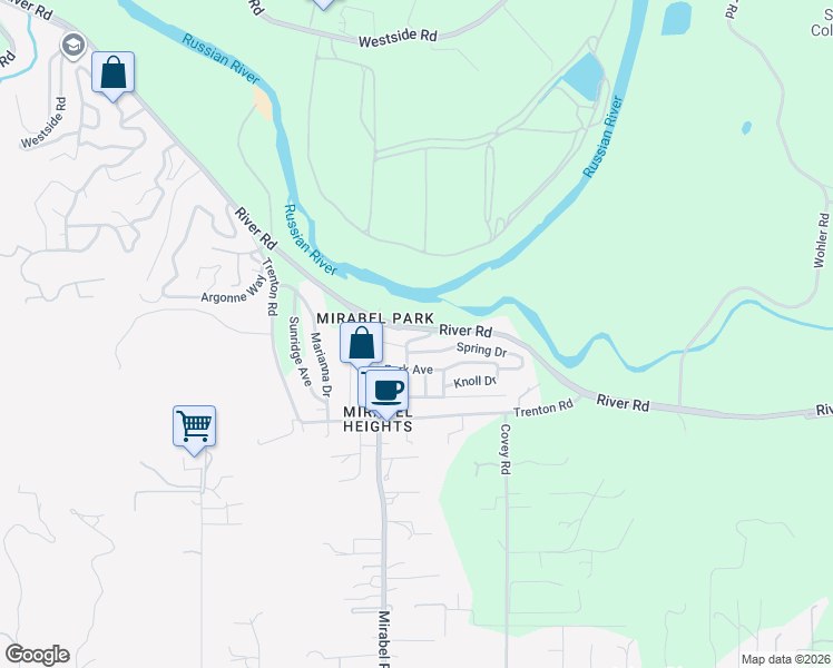 map of restaurants, bars, coffee shops, grocery stores, and more near 8350 Mirabel Avenue in Forestville