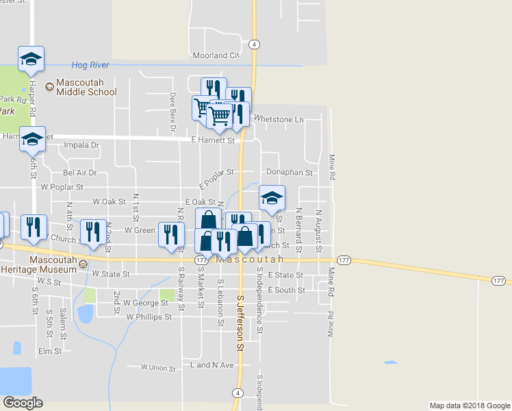 map of restaurants, bars, coffee shops, grocery stores, and more near 305 North Independence Street in Mascoutah