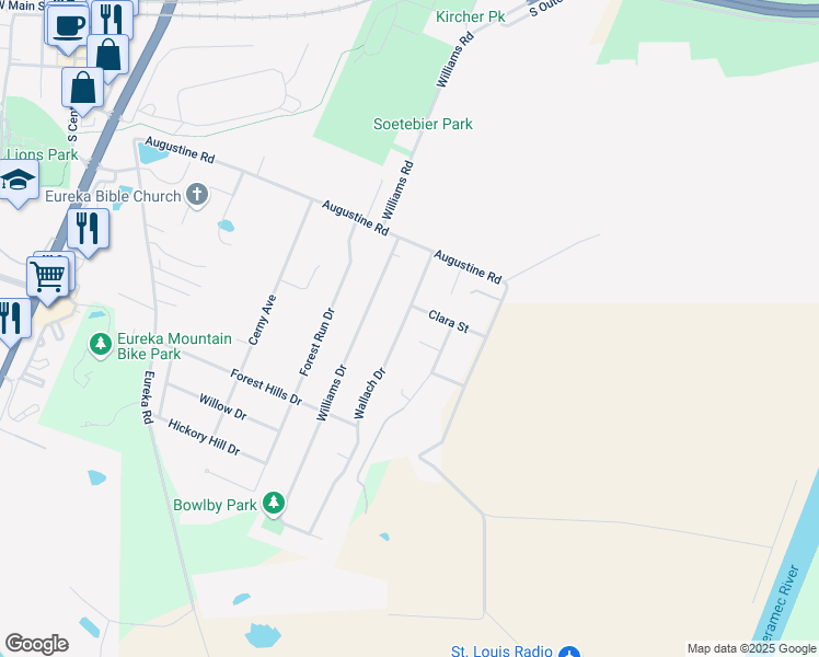 map of restaurants, bars, coffee shops, grocery stores, and more near 406 Wallach Dr in Eureka