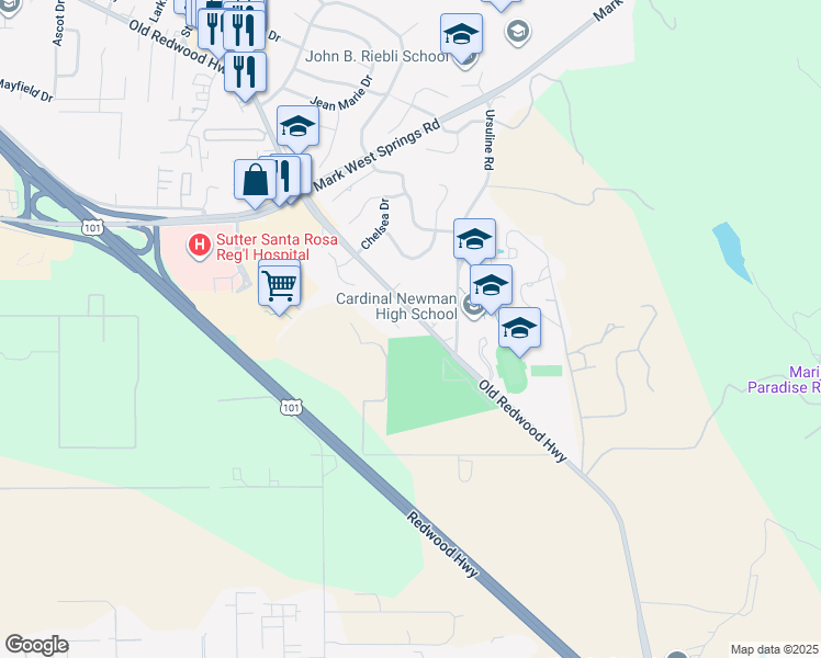 map of restaurants, bars, coffee shops, grocery stores, and more near 245 Willow Green Place in Santa Rosa