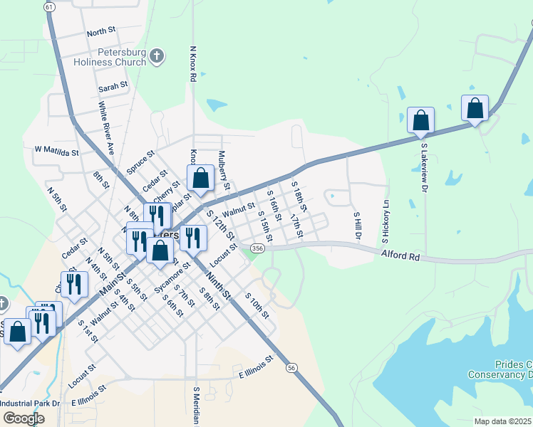 map of restaurants, bars, coffee shops, grocery stores, and more near 212 South 15th Street in Petersburg
