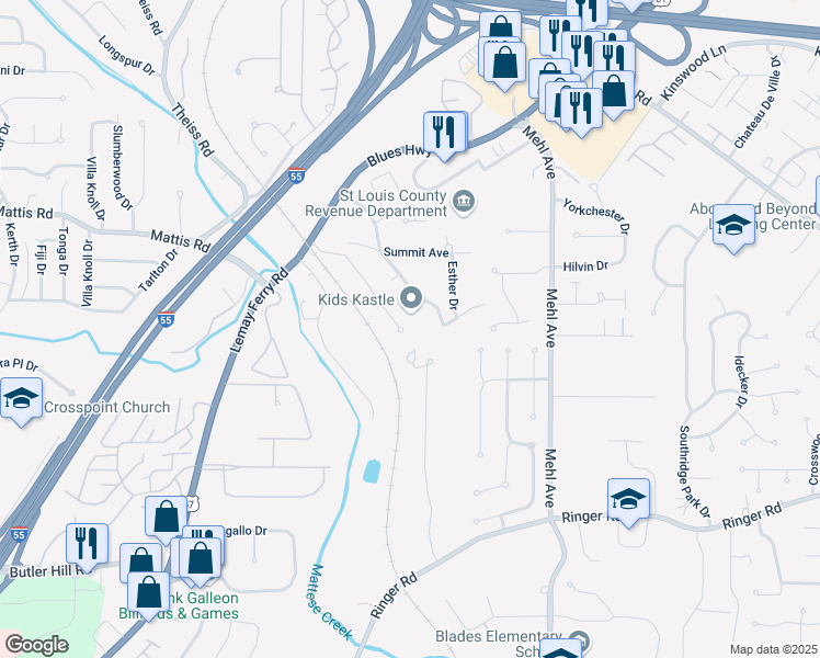 map of restaurants, bars, coffee shops, grocery stores, and more near 3523 Pearson Pointe Court in St. Louis