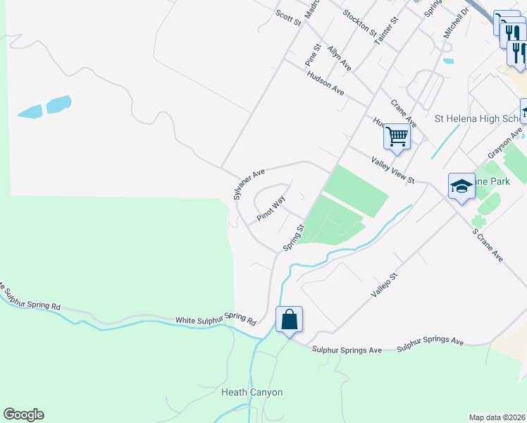 map of restaurants, bars, coffee shops, grocery stores, and more near 2620 Pinot Way in St. Helena