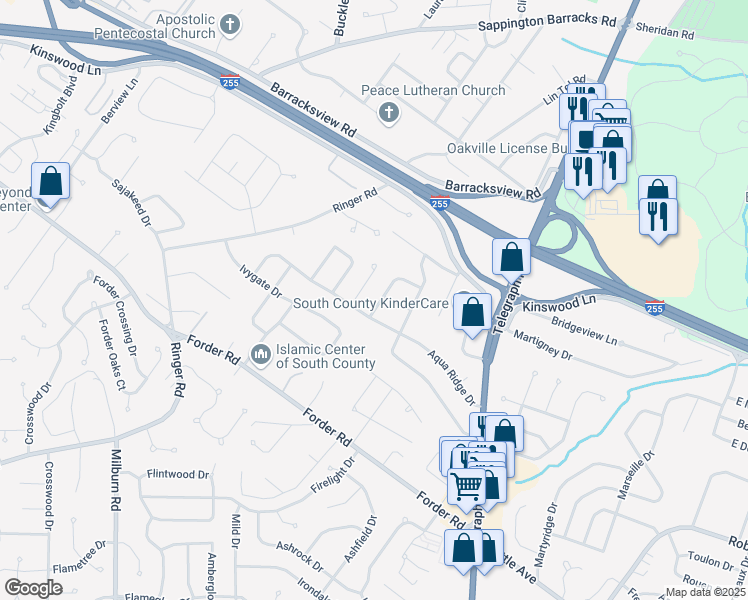 map of restaurants, bars, coffee shops, grocery stores, and more near 4147 Garvey Drive in St. Louis
