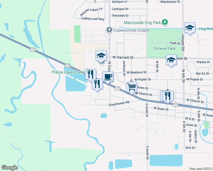 map of restaurants, bars, coffee shops, grocery stores, and more near 1310 West Main Street in Mascoutah