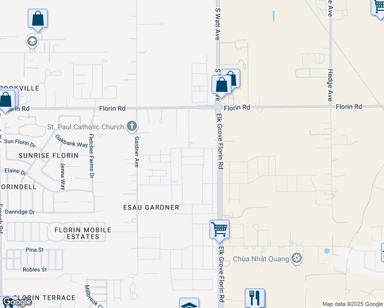 map of restaurants, bars, coffee shops, grocery stores, and more near 7300 Elk Grove Florin Road in Sacramento