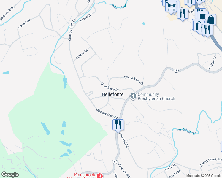 map of restaurants, bars, coffee shops, grocery stores, and more near 119 Bellefonte Dr in Ashland