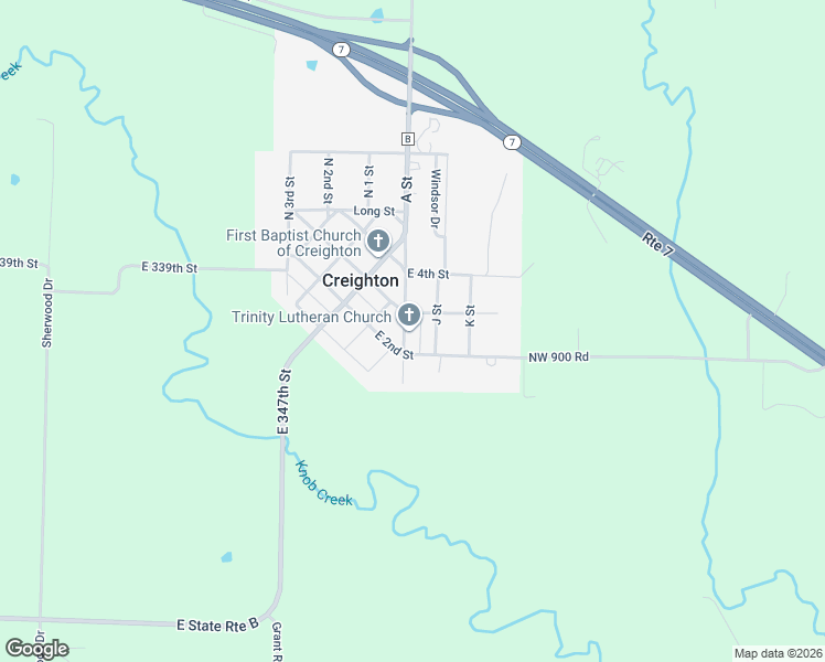 map of restaurants, bars, coffee shops, grocery stores, and more near 206 A Street in Creighton