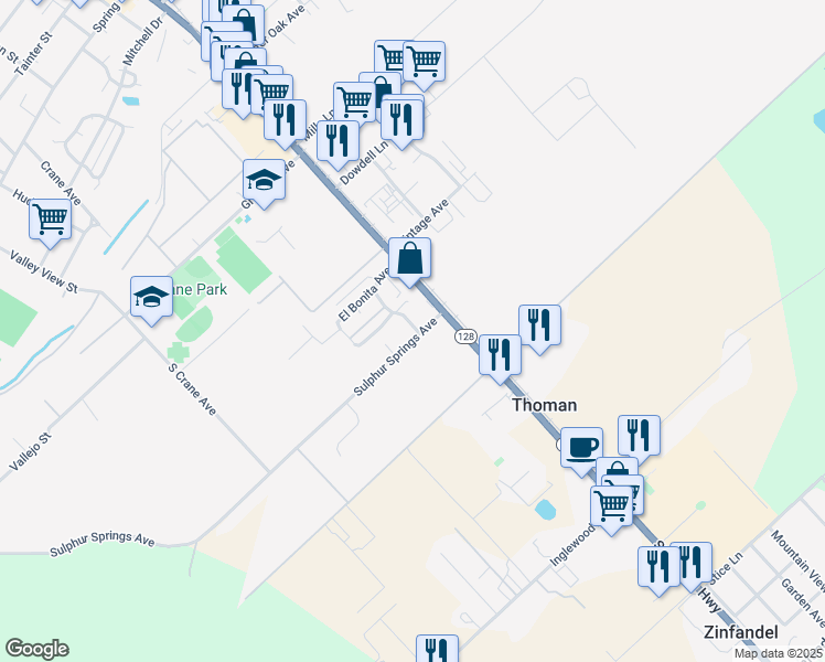 map of restaurants, bars, coffee shops, grocery stores, and more near 101 Rosebud Lane in St. Helena