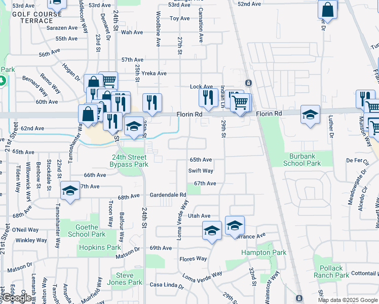 map of restaurants, bars, coffee shops, grocery stores, and more near 163 Quasar Circle in Sacramento