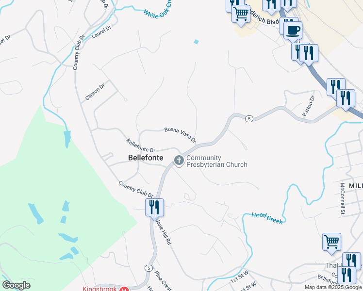 map of restaurants, bars, coffee shops, grocery stores, and more near 101-119 Bellefonte Dr in Ashland