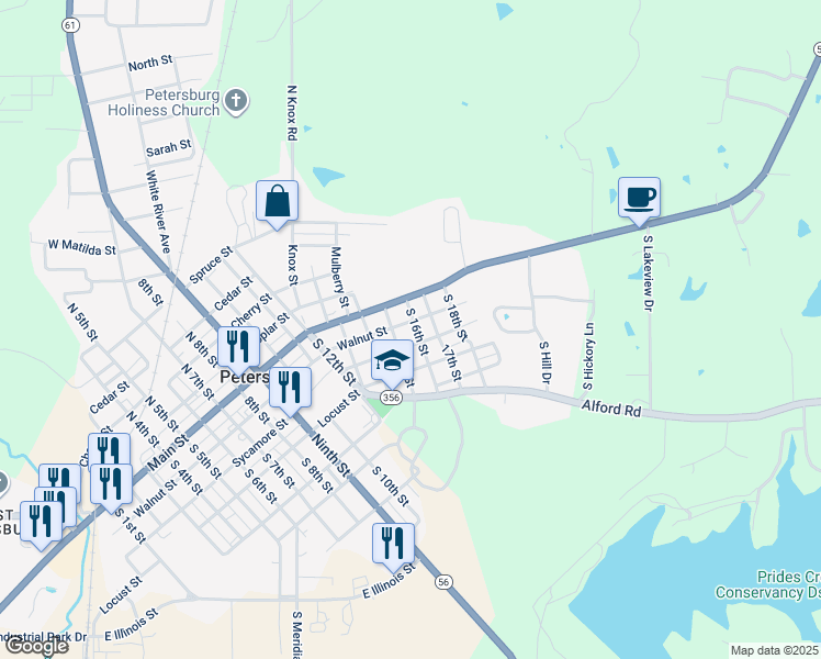 map of restaurants, bars, coffee shops, grocery stores, and more near 212 South 15th Street in Petersburg
