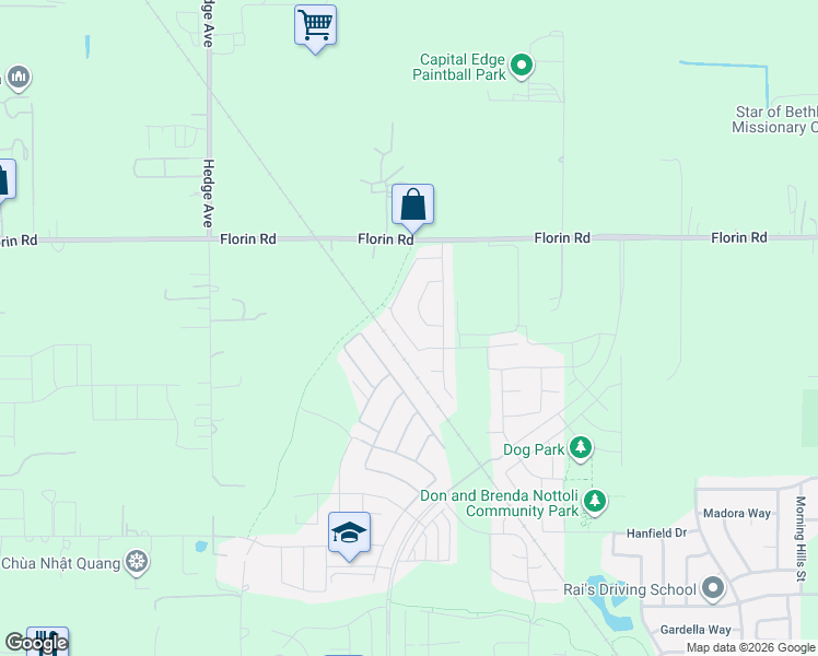 map of restaurants, bars, coffee shops, grocery stores, and more near 9357 Wild Lilac Circle in Sacramento