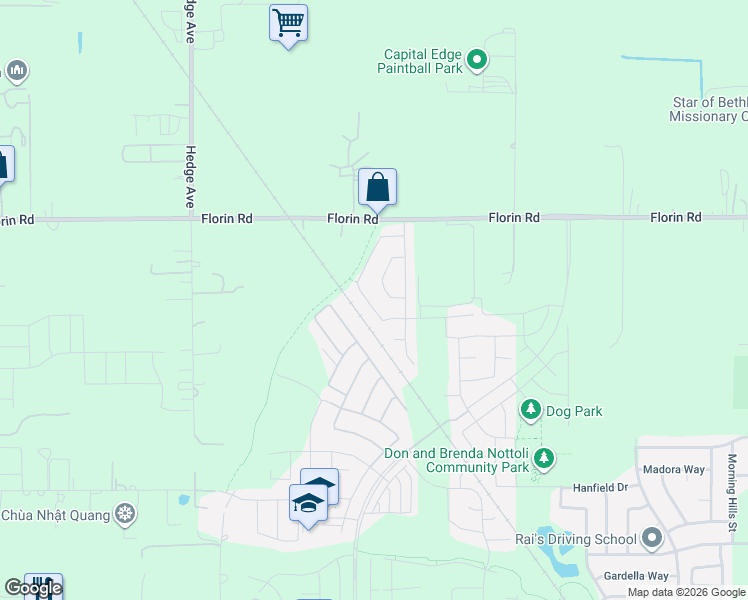 map of restaurants, bars, coffee shops, grocery stores, and more near 9357 Wild Lilac Circle in Sacramento