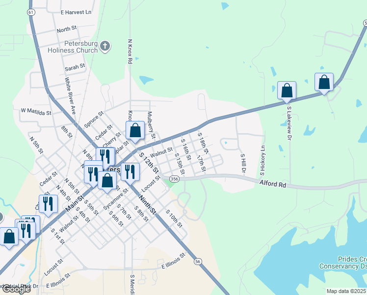 map of restaurants, bars, coffee shops, grocery stores, and more near 212 South 15th Street in Petersburg