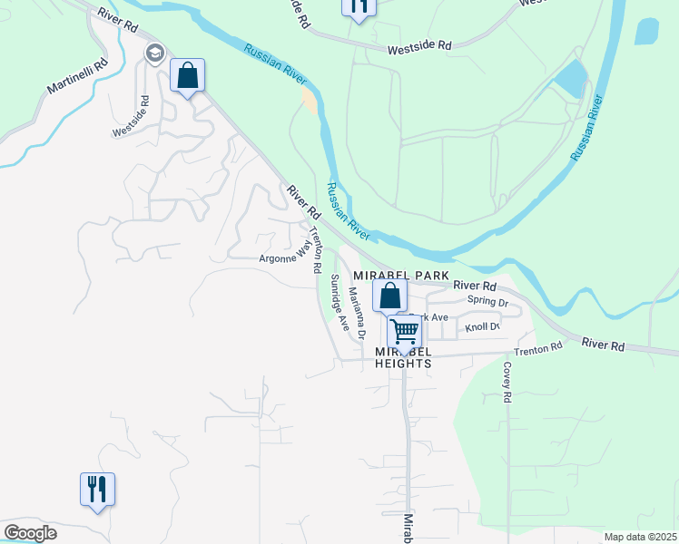 map of restaurants, bars, coffee shops, grocery stores, and more near 8745 Sunridge Avenue in Forestville